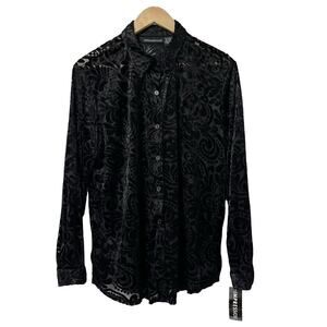VTG Notations Women's Velvet Burnout Button Up Top Size XL Grunge Witchy Y2K NEW